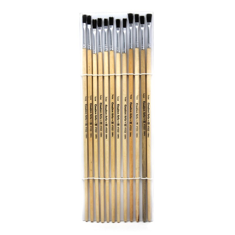 Charles Leonard Flat Tip Easel Paint Brushes with Long Handle, 0.25 Inch, Natural Handles and Black Bristles, 12/Pack