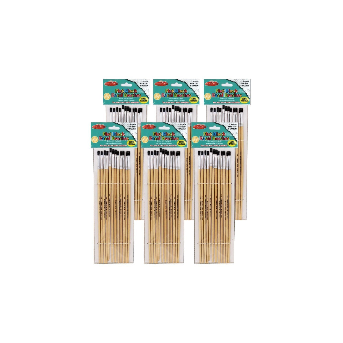 Charles Leonard Flat Tip Easel Paint Brushes, 1/4", 12 Per Set, 6 Sets