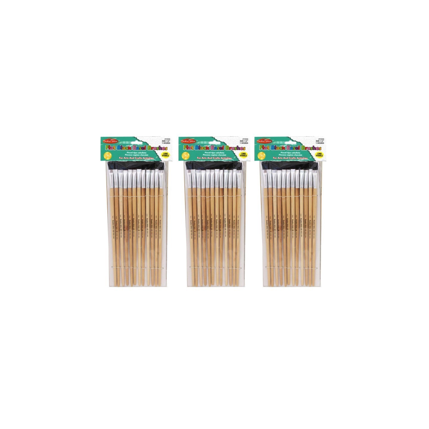 Charles Leonard Flat Easel Brushes, 0.5", Bristle, 12 Per Pack, 3 Packs