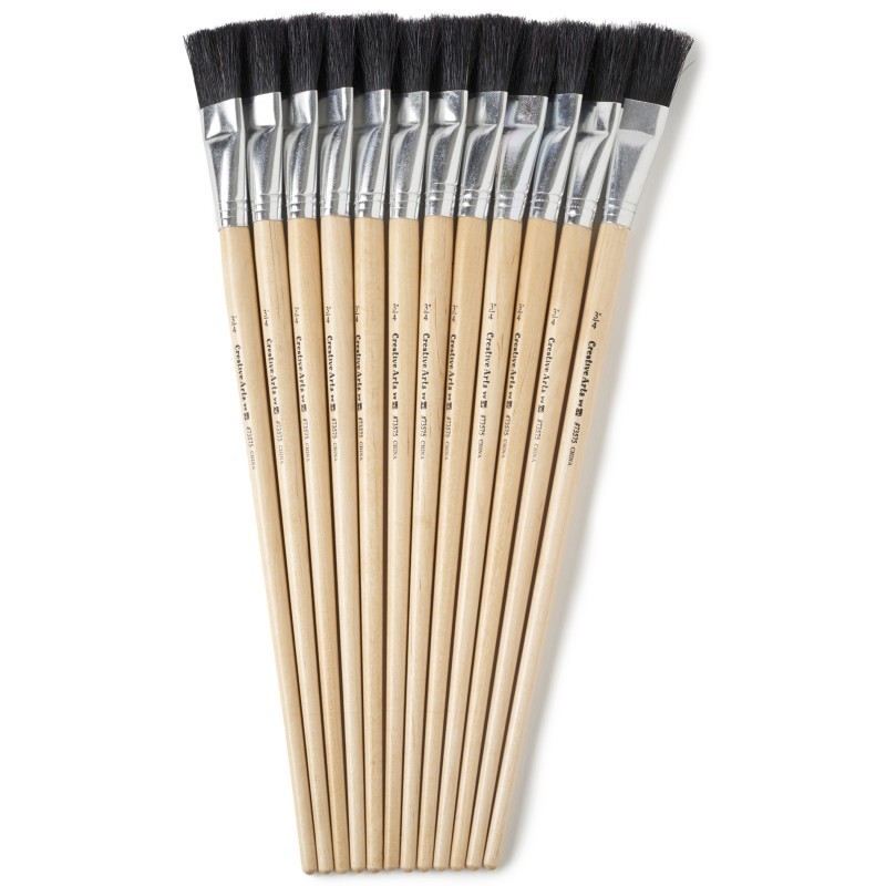 Charles Leonard Long Handle Easel Brush, Size 18, Natural Bristle, Flat, Pack of 12