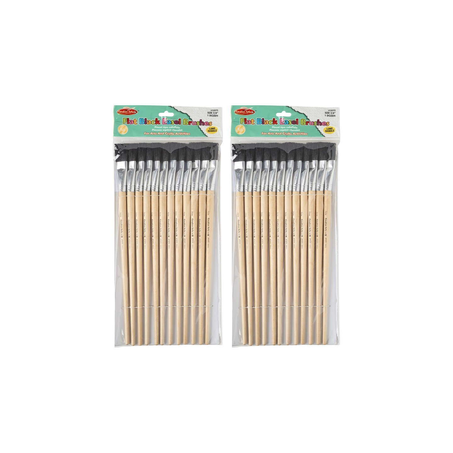 Charles Leonard Creative Arts Flat Easel Brushes, 3/4" Bristle, Black, 12 Per Pack, 2 Packs