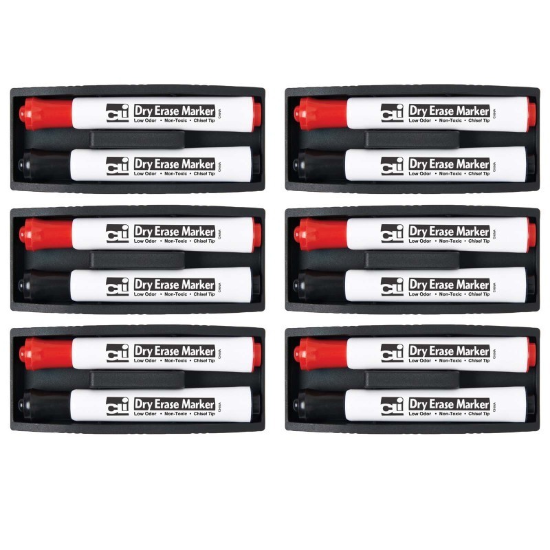 Charles Leonard Magnetic Whiteboard Eraser with 2 Dry Erase Markers, Pack of 6