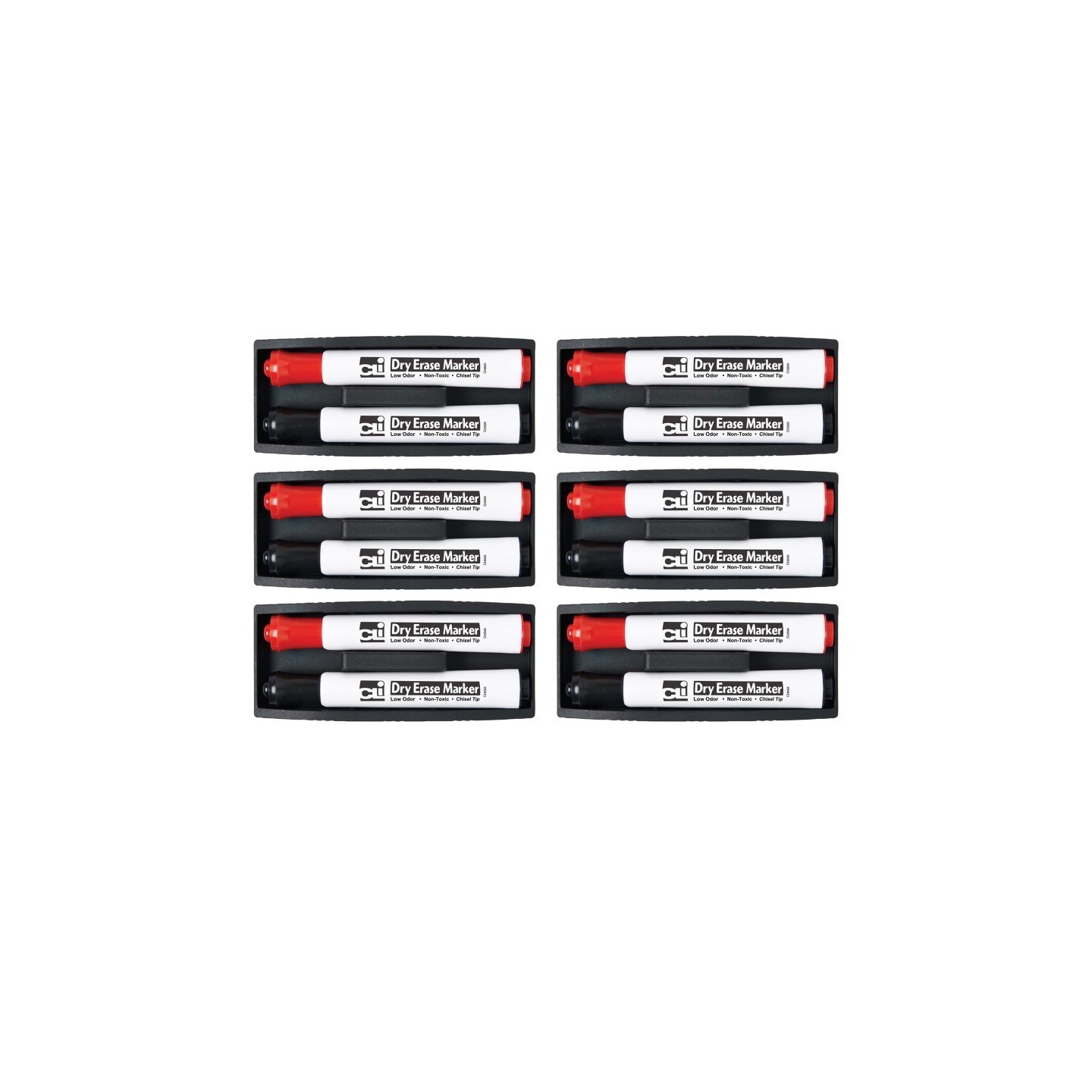 Charles Leonard Magnetic Whiteboard Eraser with 2 Dry Erase Markers, Pack of 6