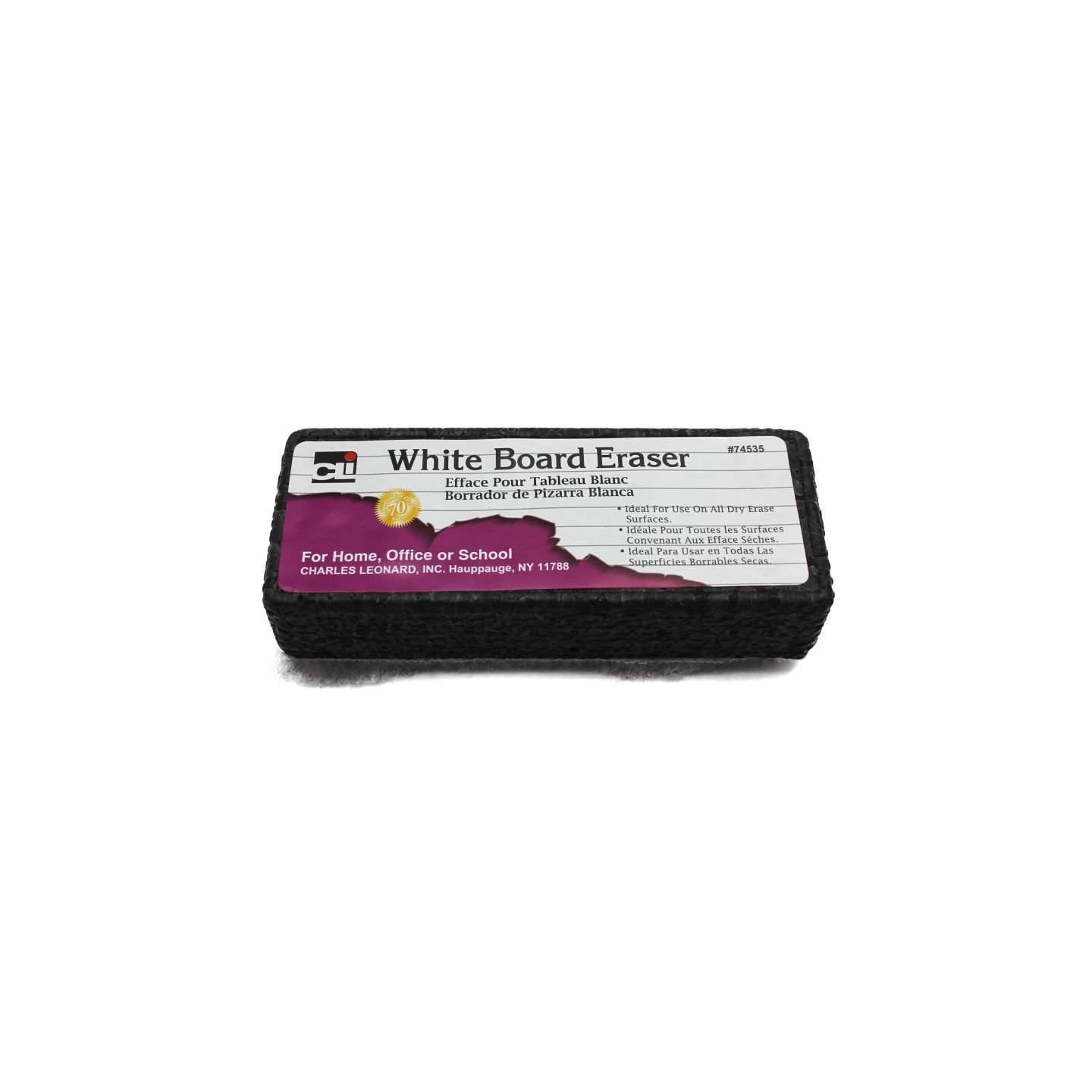 Charles Leonard Whiteboard Eraser, Felt/Foam, Gray & Black, 1 Eraser