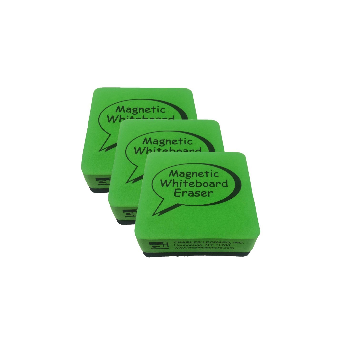 Charles Leonard Dry Erase Whiteboard Magnetic Eraser, 2 x 2 Inch, Green/Black, 12 Per Pack, 3 Packs