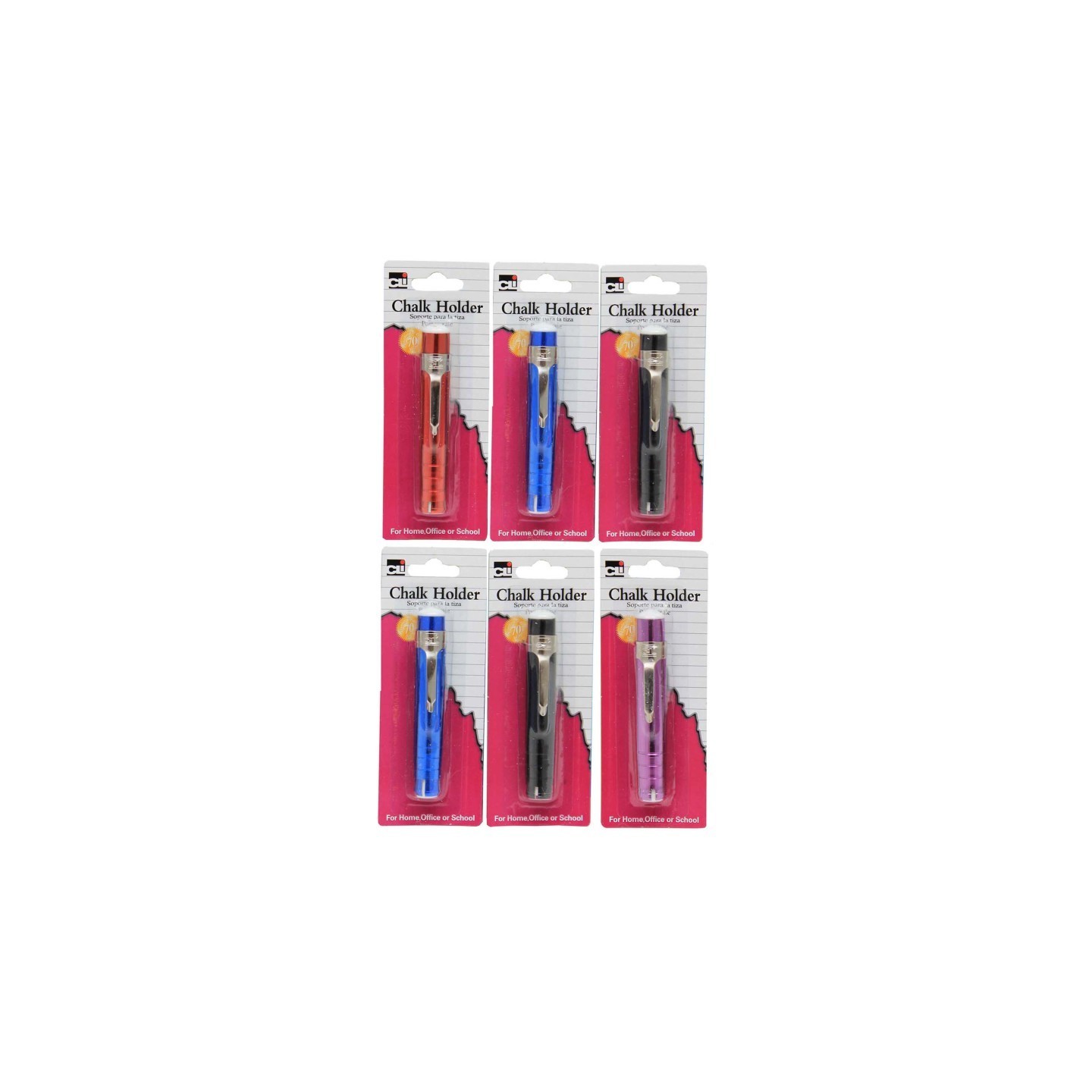 Charles Leonard Aluminum Chalk Holder, Assorted Colors, Pack of 6