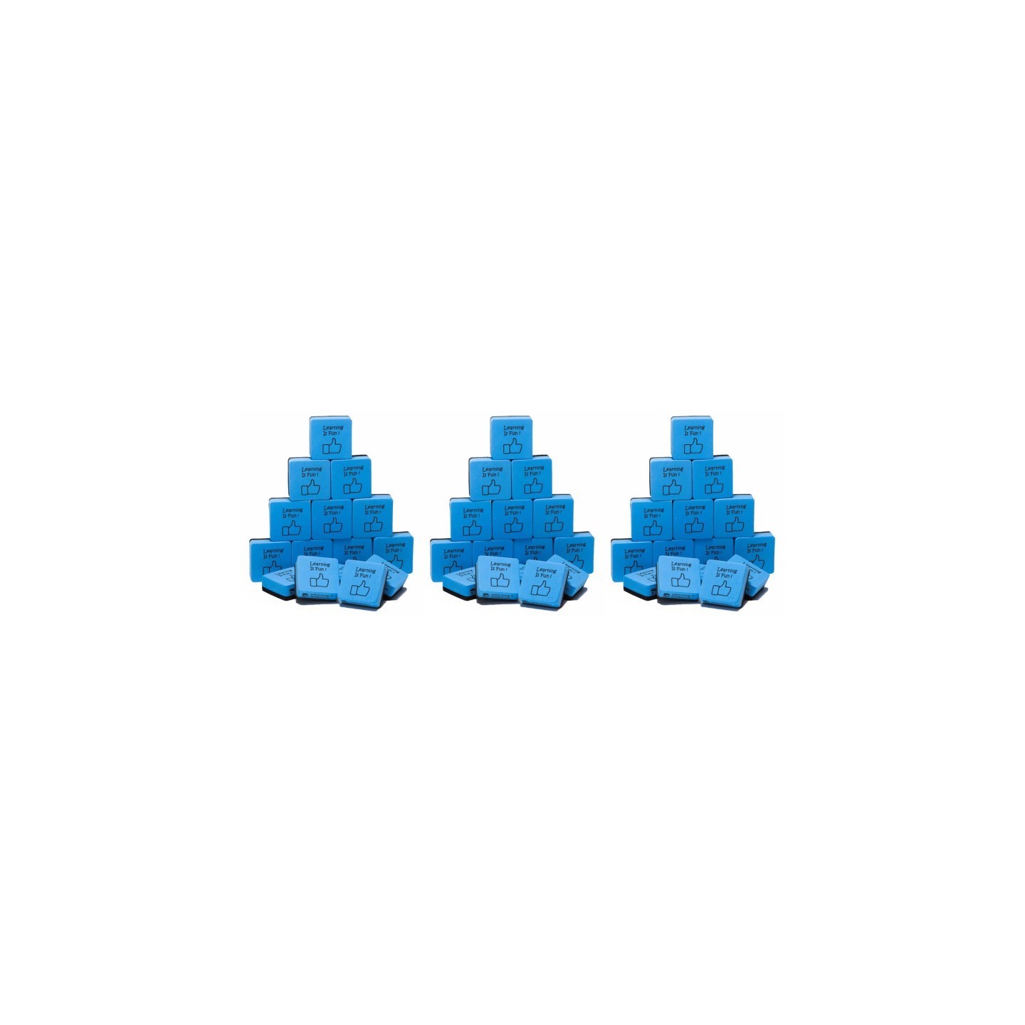 Charles Leonard Mini Whiteboard Eraser, Felt/Foam, 2"x2" "Learning is Fun", Blue/Black, 15 Per Pack, 3 Packs