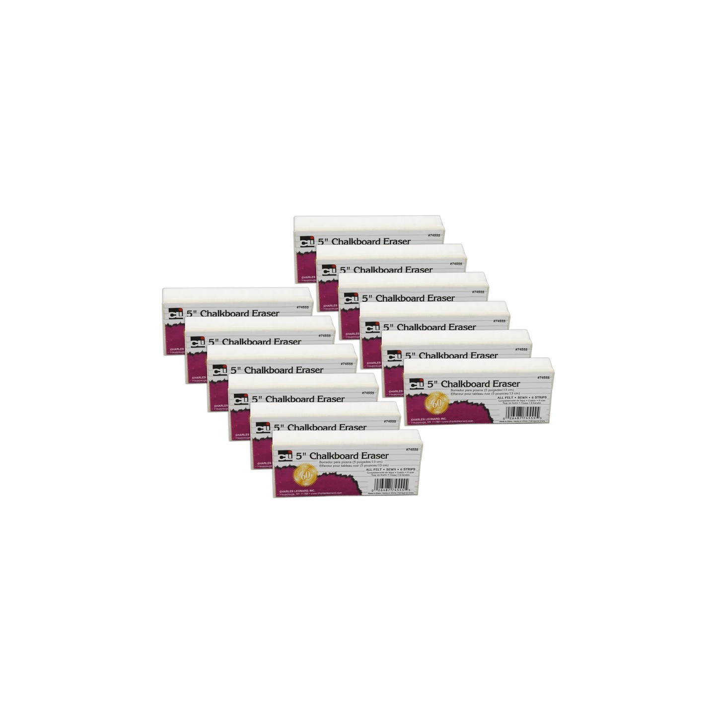 Charles Leonard Standard Chalkboard Eraser, Pack of 12