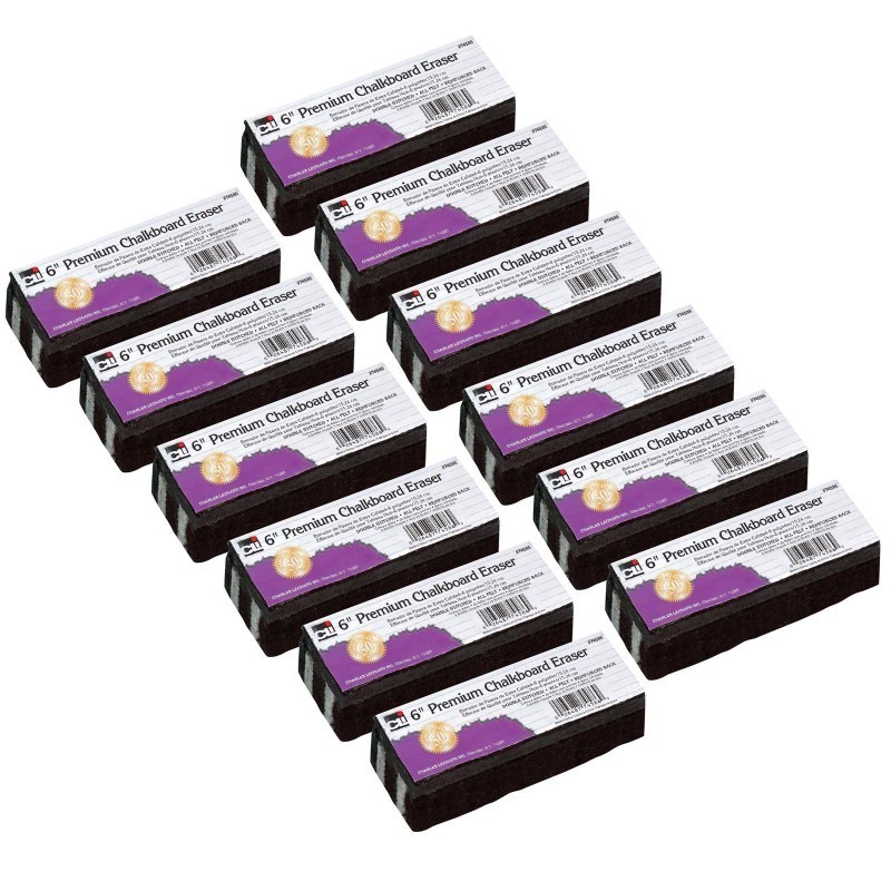 Charles Leonard Premium Chalkboard Eraser, 6", Pack of 12