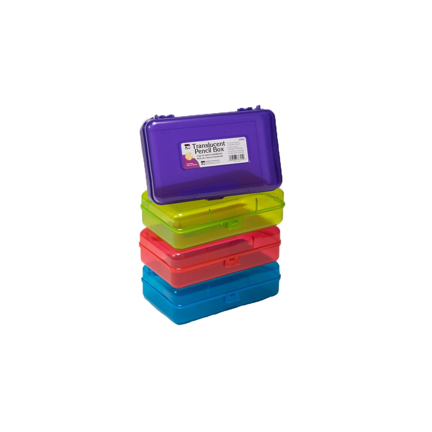 Charles Leonard Pencil Box, 2-1/2"H x 5-1/4"D x 8-1/4"W, Translucent Assorted Colors, 1 Count
