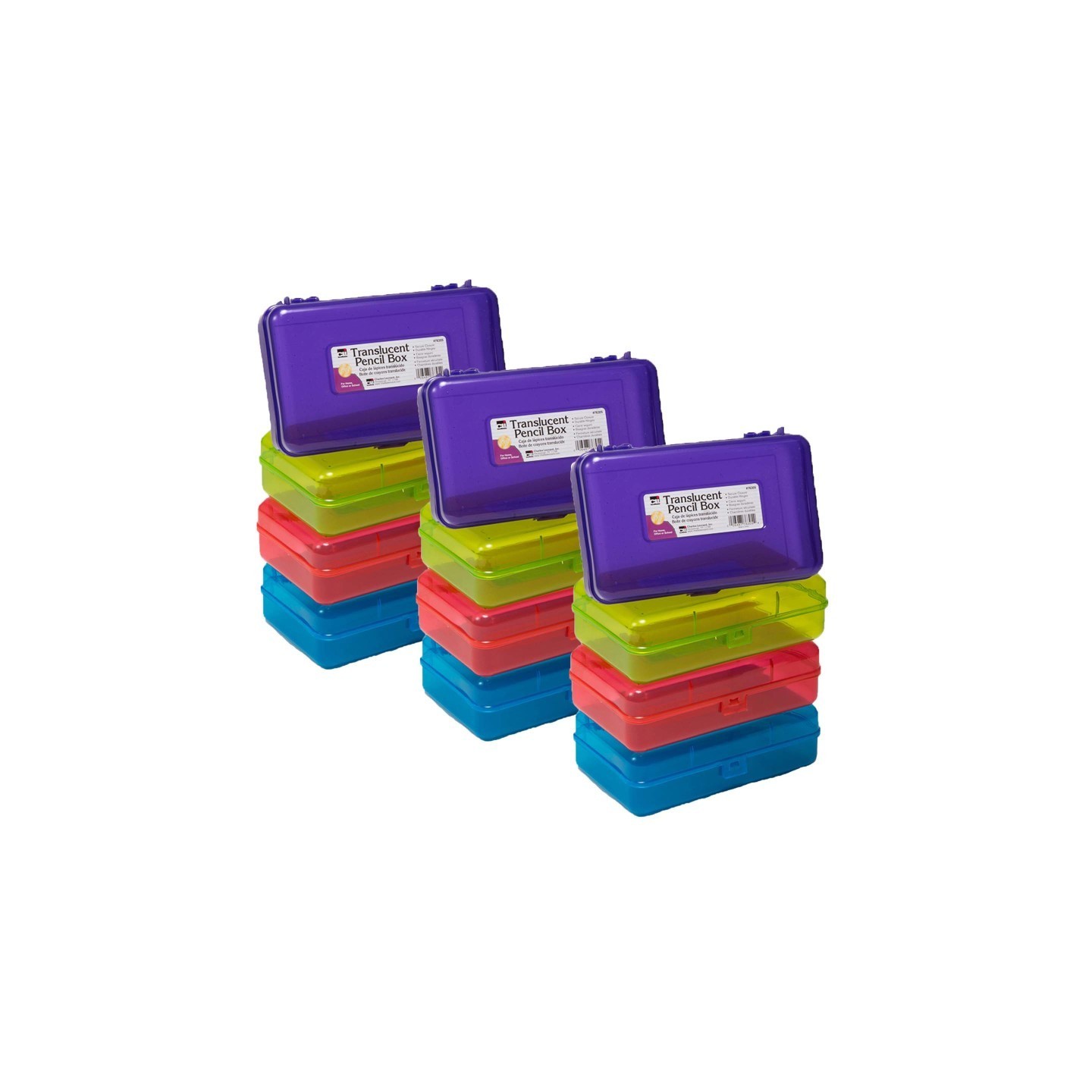 Charles Leonard Translucent Pencil Boxes, Assorted Colors, Pack of 12