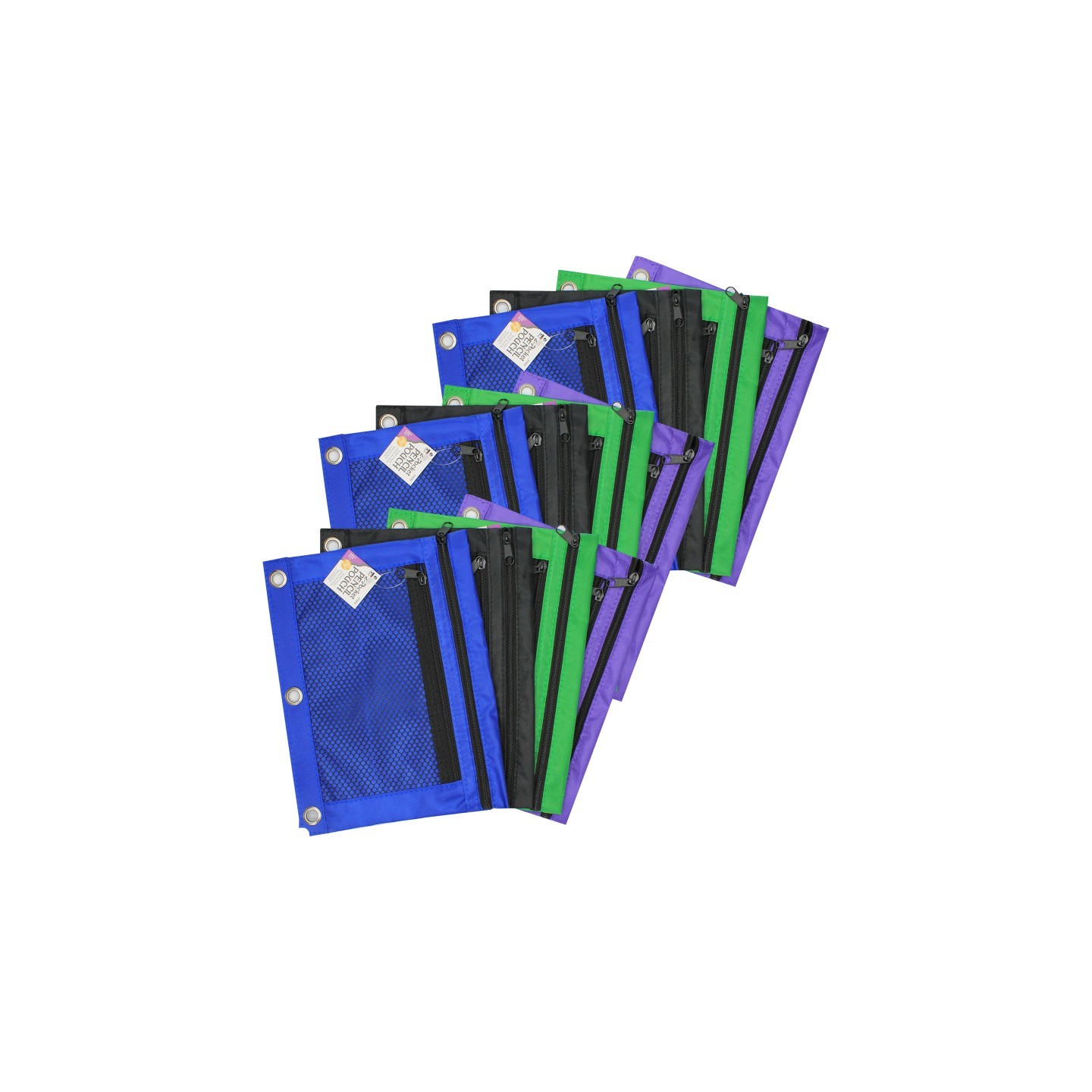 Charles Leonard Pencil Pouch, 2 Pocket, Assorted Colors, Pack of 12