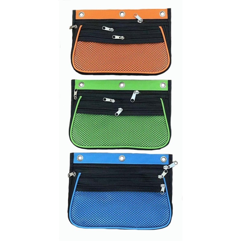 Charles Leonard Expanding Pencil Pouch, 3 Pocket, 10.25"W x 7.25"H x 2.5"D, Assorted Colors, Pack of 24