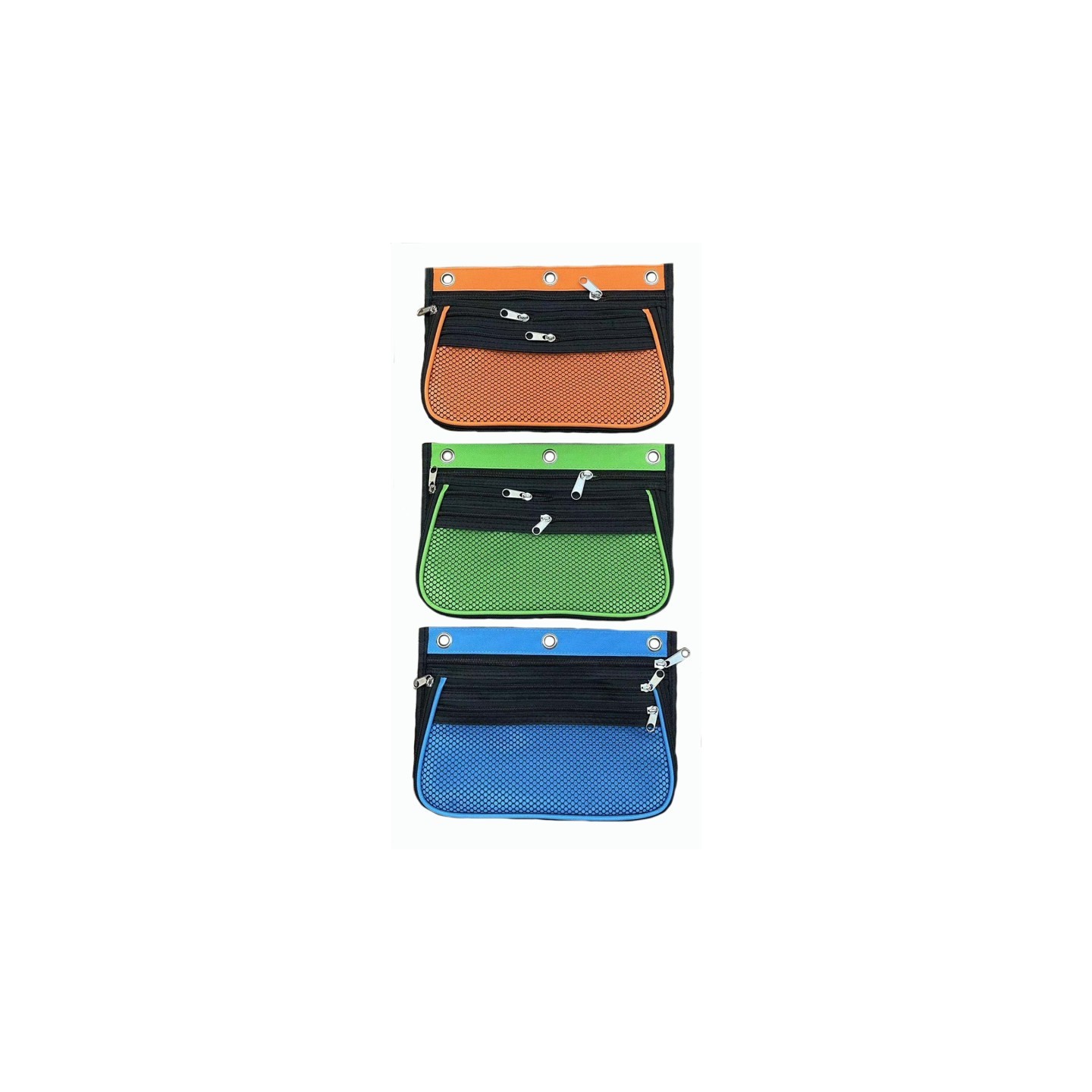Charles Leonard Expanding Pencil Pouch, 3 Pocket, 10.25"W x 7.25"H x 2.5"D, Assorted Colors, Pack of 24
