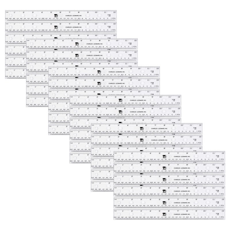 Charles Leonard Plastic Ruler, 12-Inch, Clear, Pack of 36