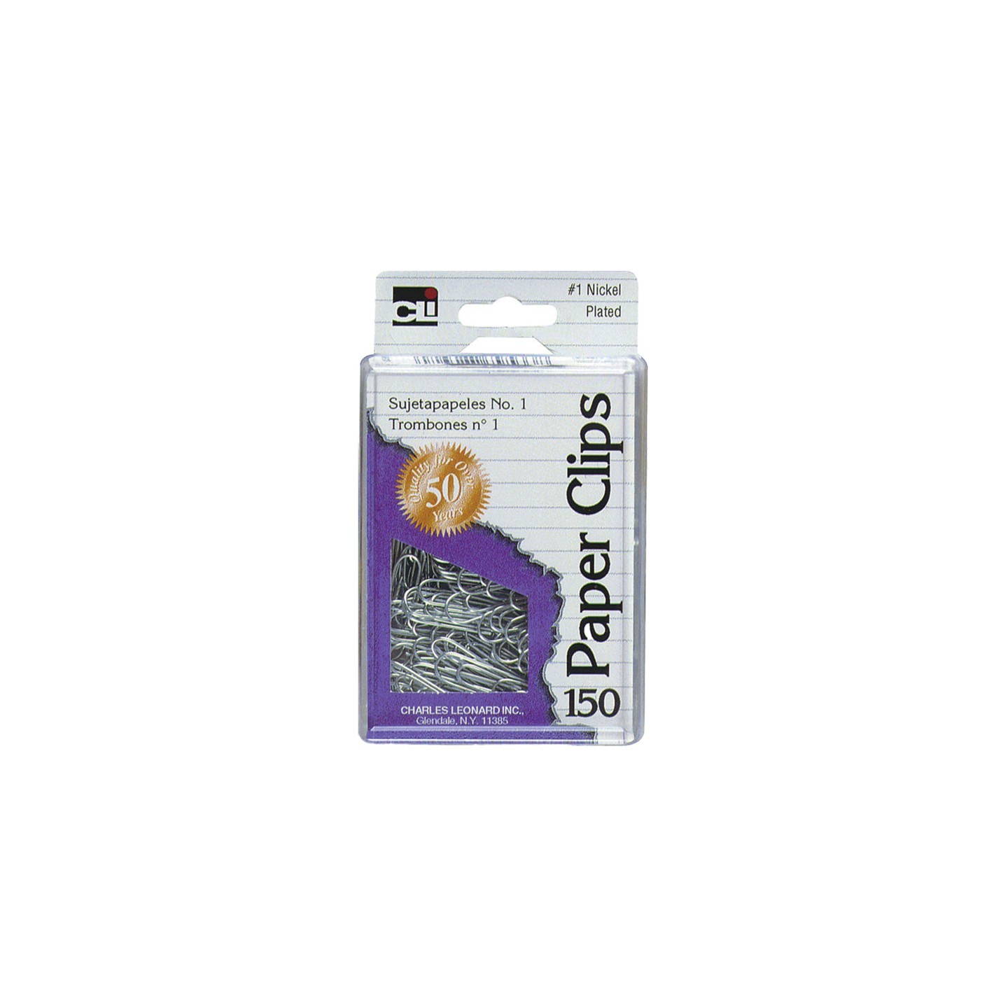 Charles Leonard Paper Clips, Size #1, Pack of 150, Silver