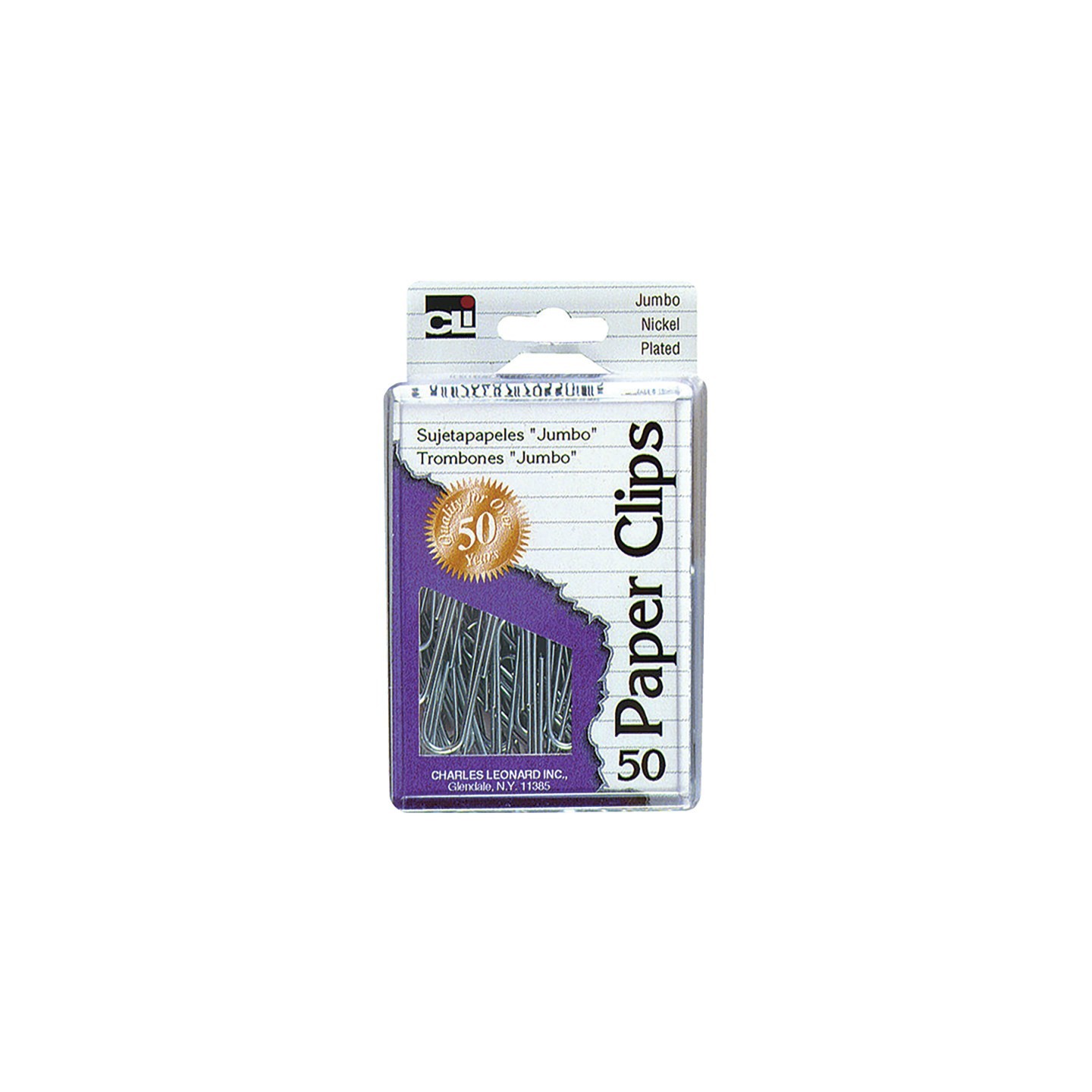 Charles Leonard Jumbo Paper Clips, Pack of 50, Silver