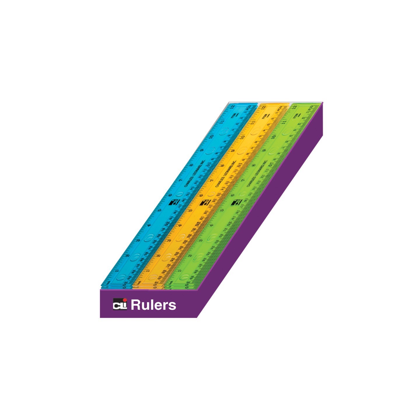 Charles Leonard Plastic 12" Ruler, Flat, Translucent Assorted Colors, Pack of 36