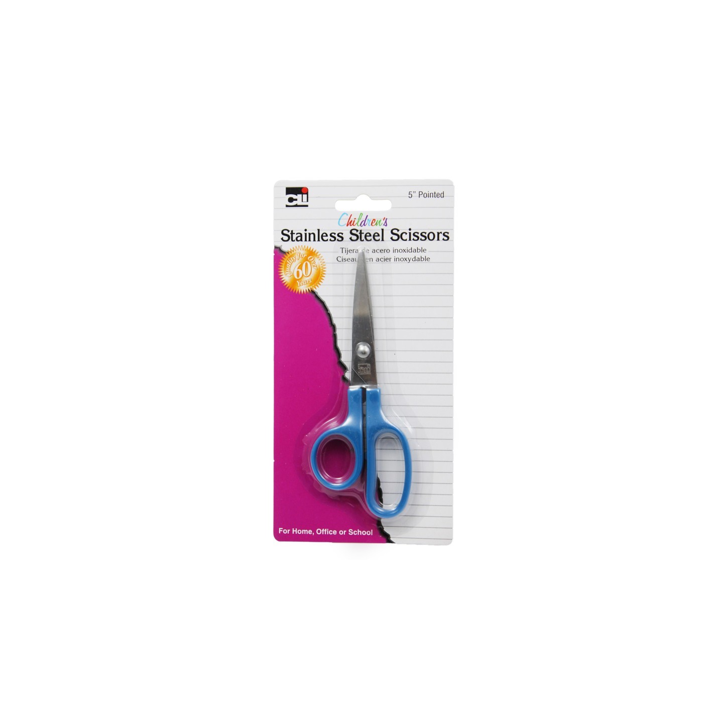 Charles Leonard Children's Scissors, Pointed Tip, 5", Stainless Steel, Assorted Colors