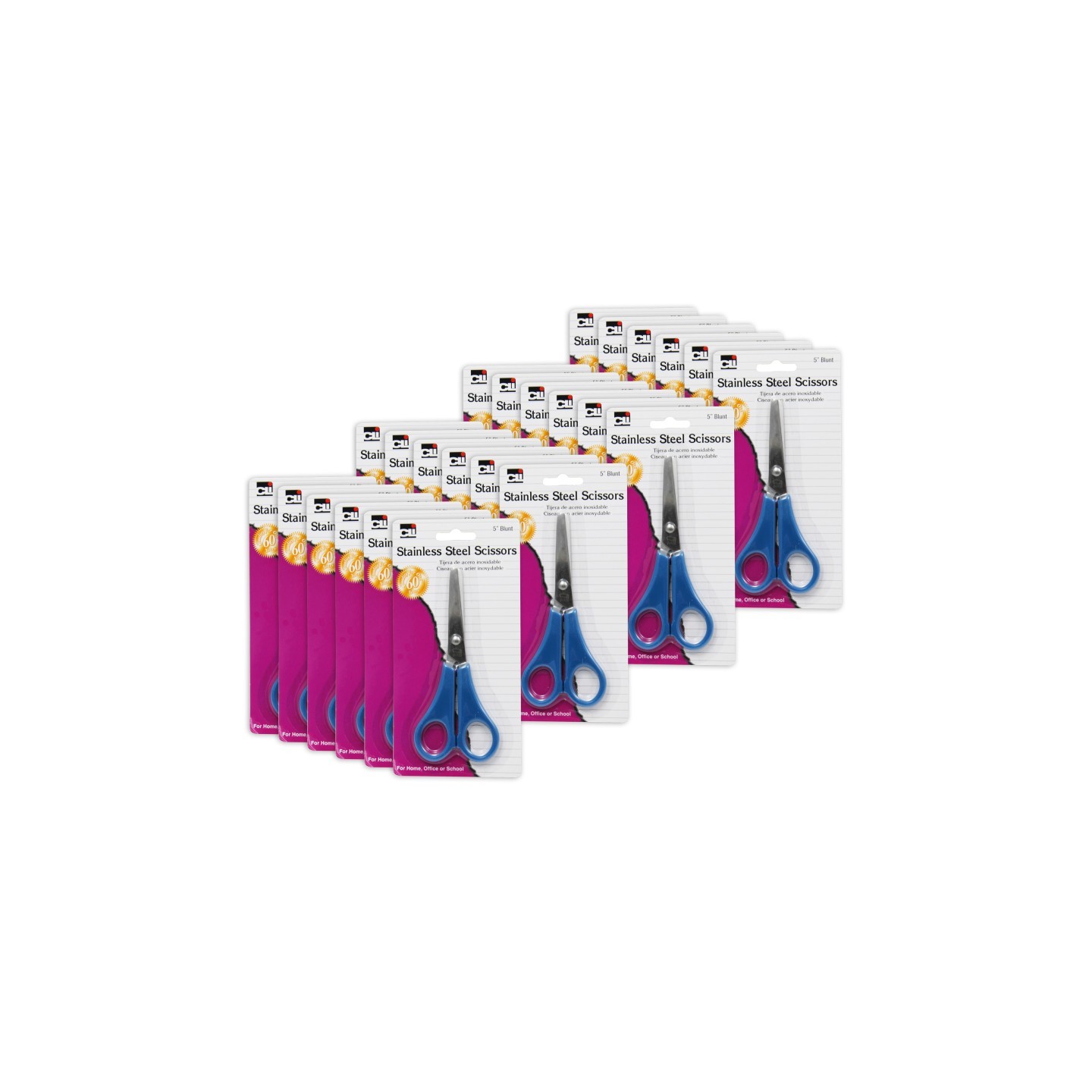 Charles Leonard Student Scissors, 5" Blunt Tip, Assorted Colors, Pack of 24
