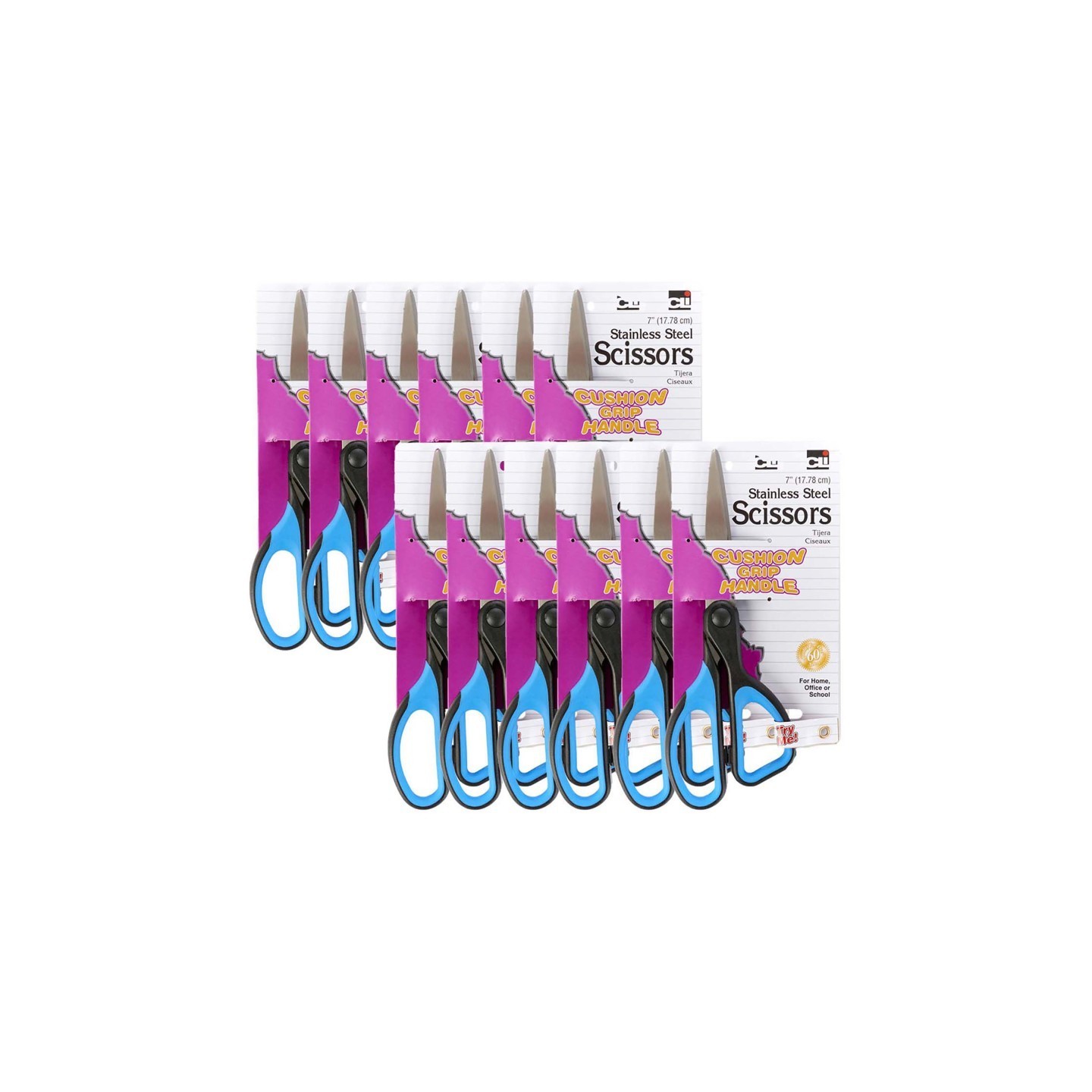 Charles Leonard Cushion Grip 7" Scissors, Straight, Pack of 12