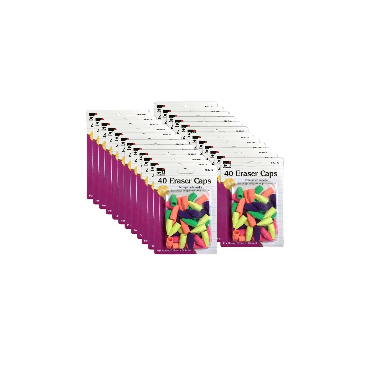 Charles Leonard Pencil Eraser Caps, Assorted Colors, 40 Per Pack, 24 Packs