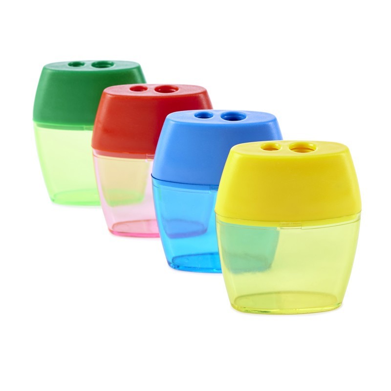 Charles Leonard Pencil Sharpener, Deluxe Two-Hole Style with Shaving Receptacle, Assorted Colors