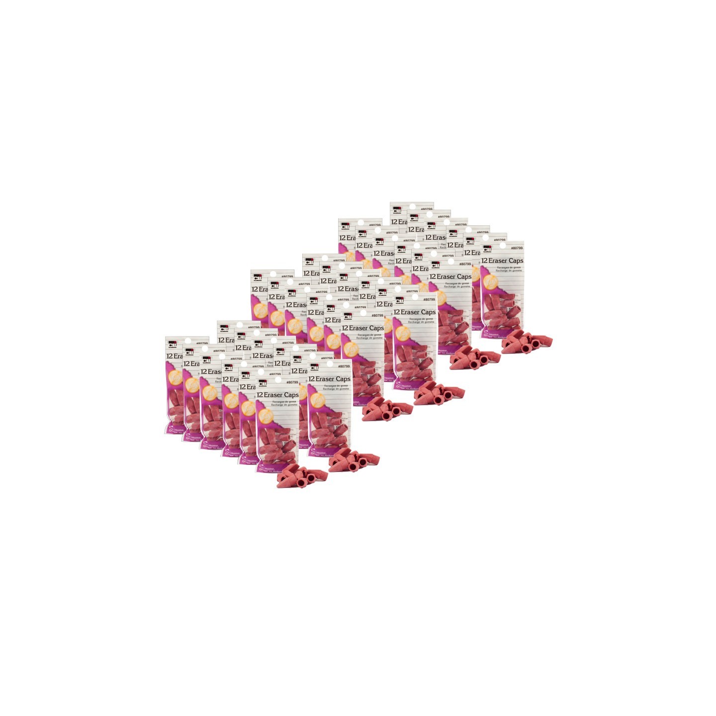 Charles Leonard Pencil Eraser Caps, Pink, 12 Per Pack, 36 Packs