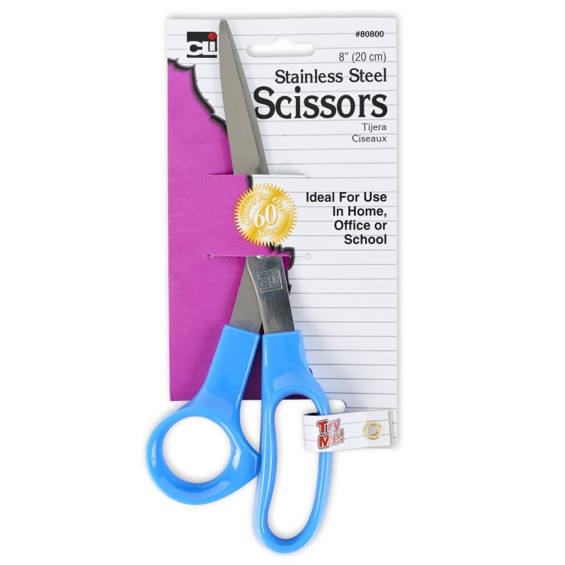 Charles Leonard Stainless Steel Scissors with Molded Plastic Handle, 8" Straight, Blue