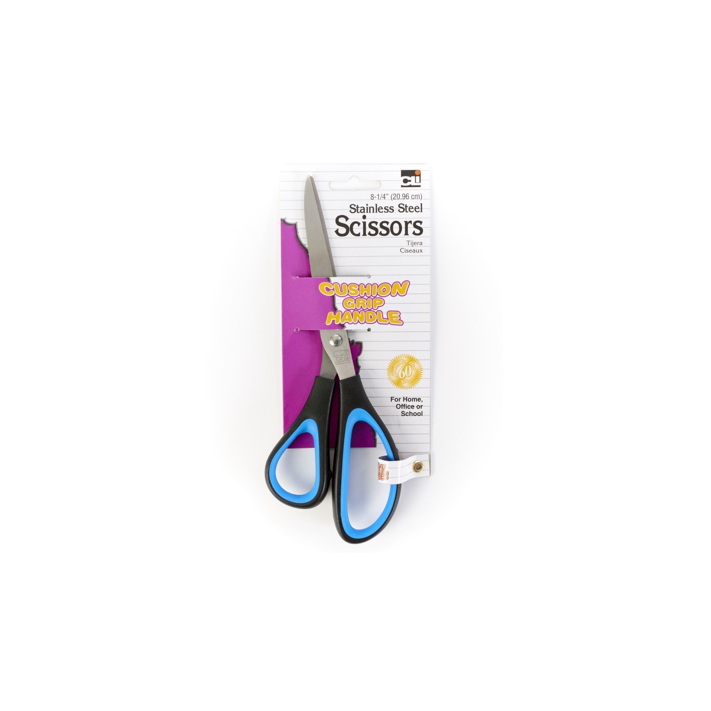 Charles Leonard Stainless Steel Scissors with Cushion Grip Handle, 8-1/4" Straight, Blue/Black