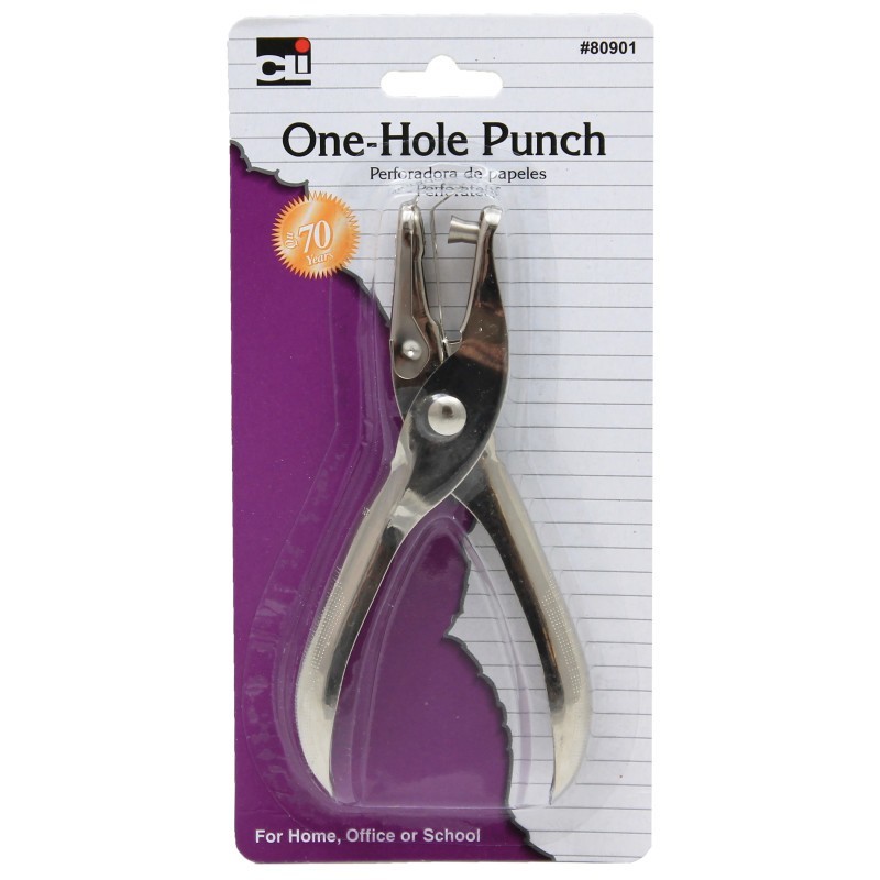 Charles Leonard 1 Hole Paper Punch with Catcher, Metal, Silver