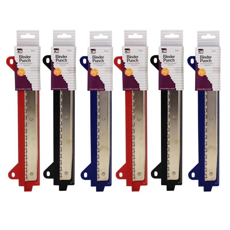 Charles Leonard Binder 3 Hole Punch, Assorted Colors, Pack of 6