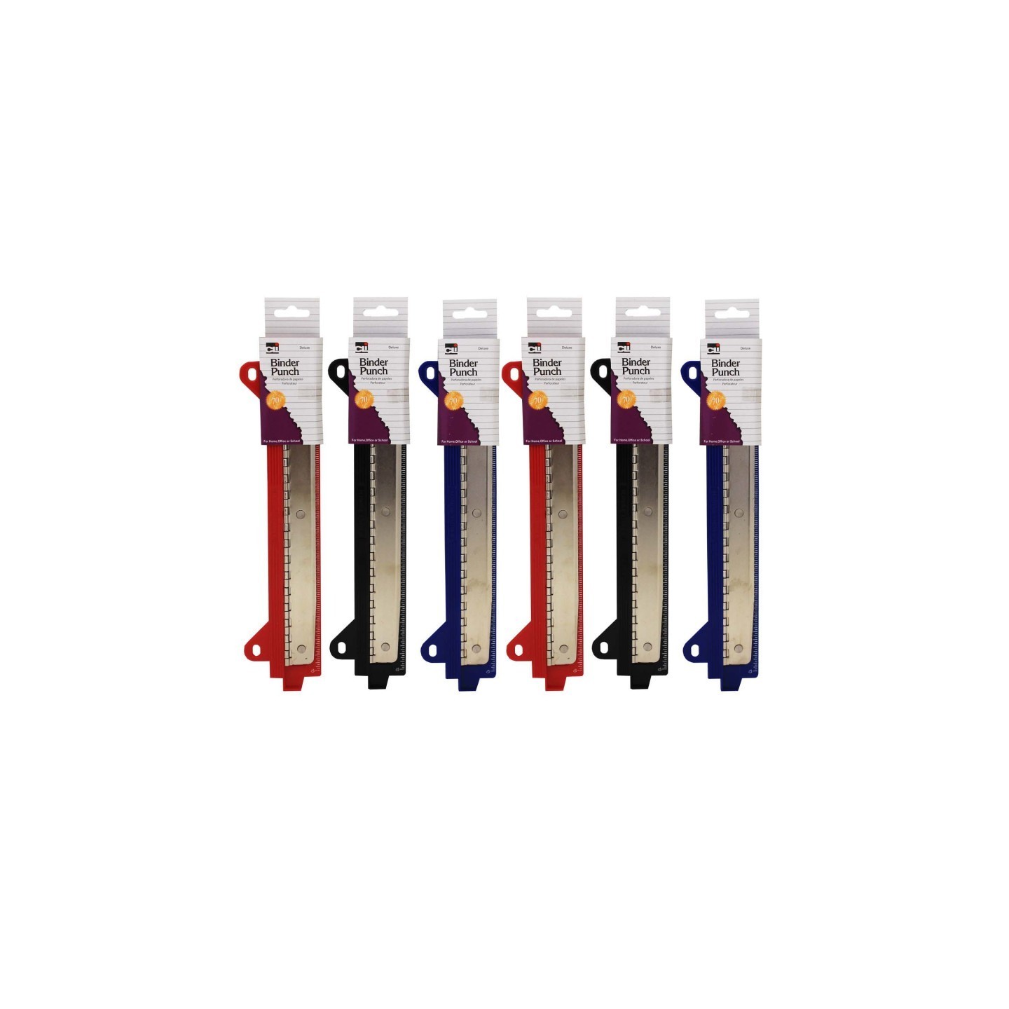 Charles Leonard Binder 3 Hole Punch, Assorted Colors, Pack of 6