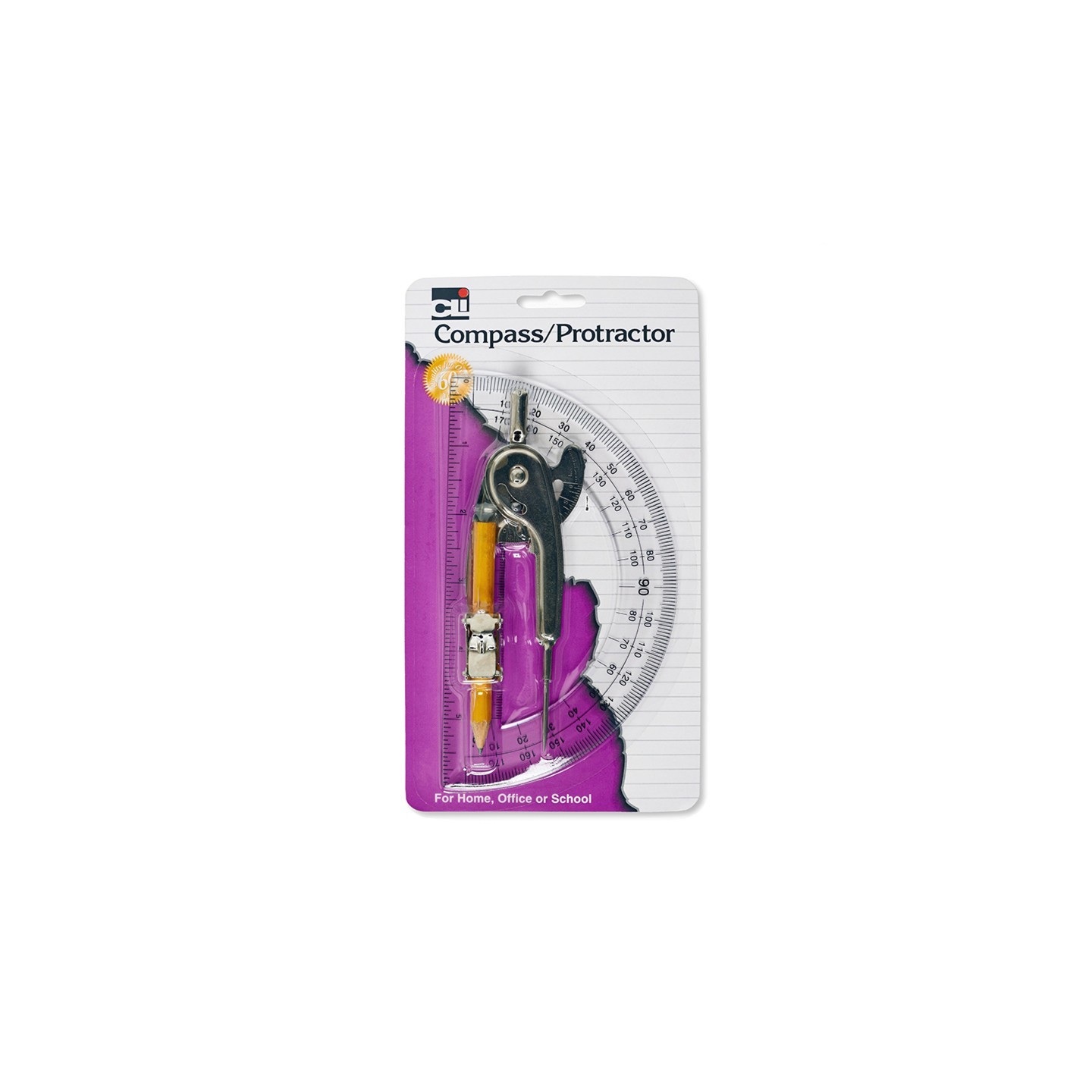 Charles Leonard Ball Bearing Compass & 6 Inch Protractor Combo Set, Metal/Clear Plastic