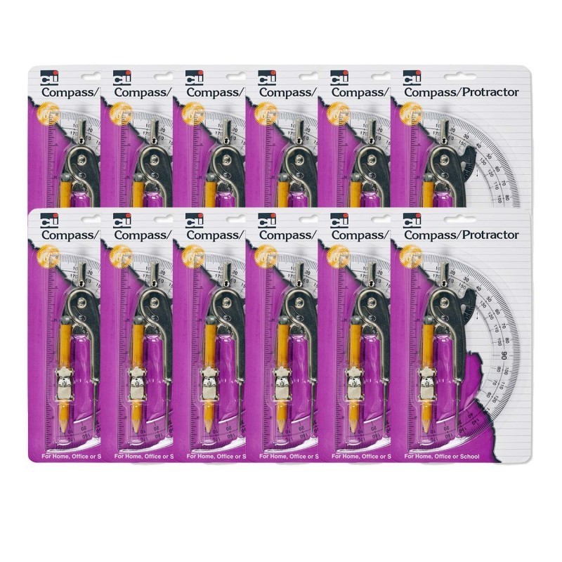 Charles Leonard Ball Bearing Compass & 6 Inch Protractor Combo Set, 12 Sets
