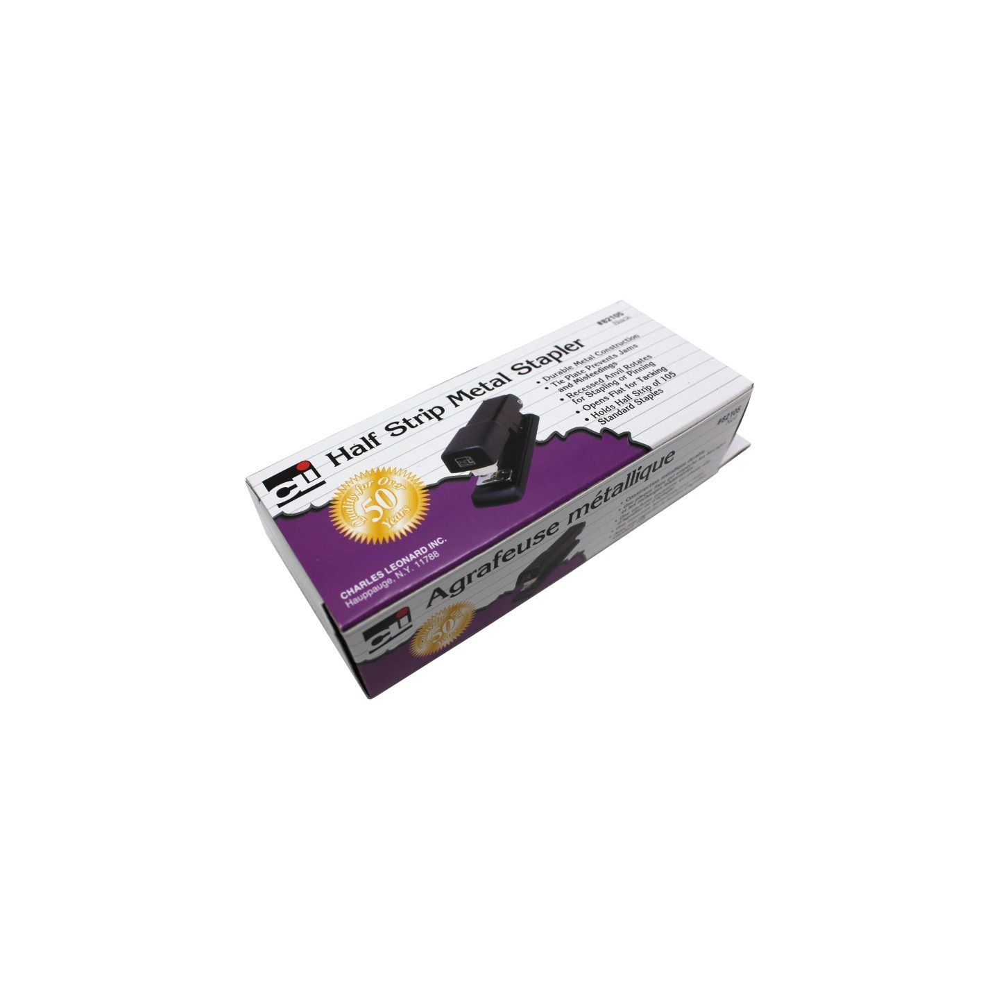 Charles Leonard Half Strip Metal Stapler, Non-Skid Base, Black