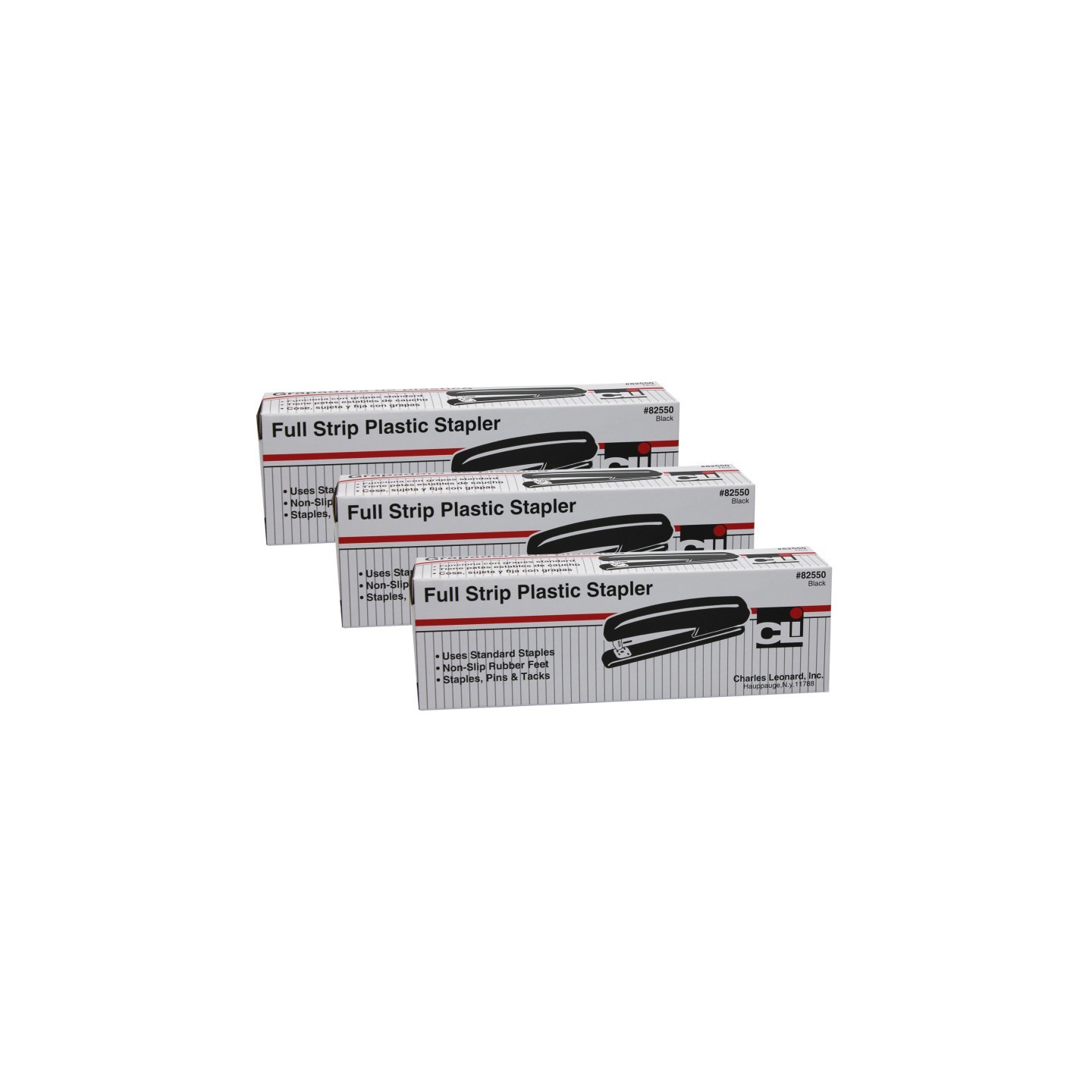Charles Leonard Full Strip Stapler, Black, Pack of 3