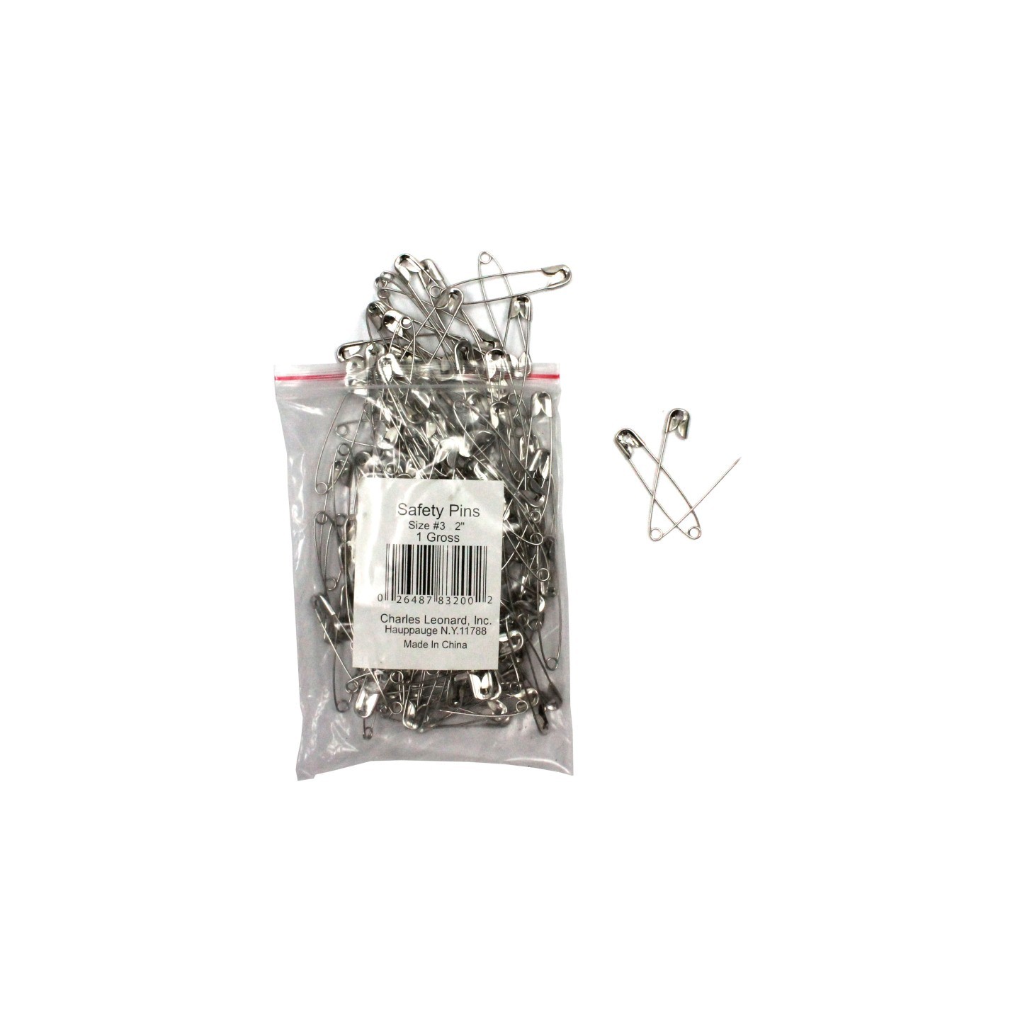 Charles Leonard Nickel-Plated Steel Safety Pins, 2", 144 Per Pack