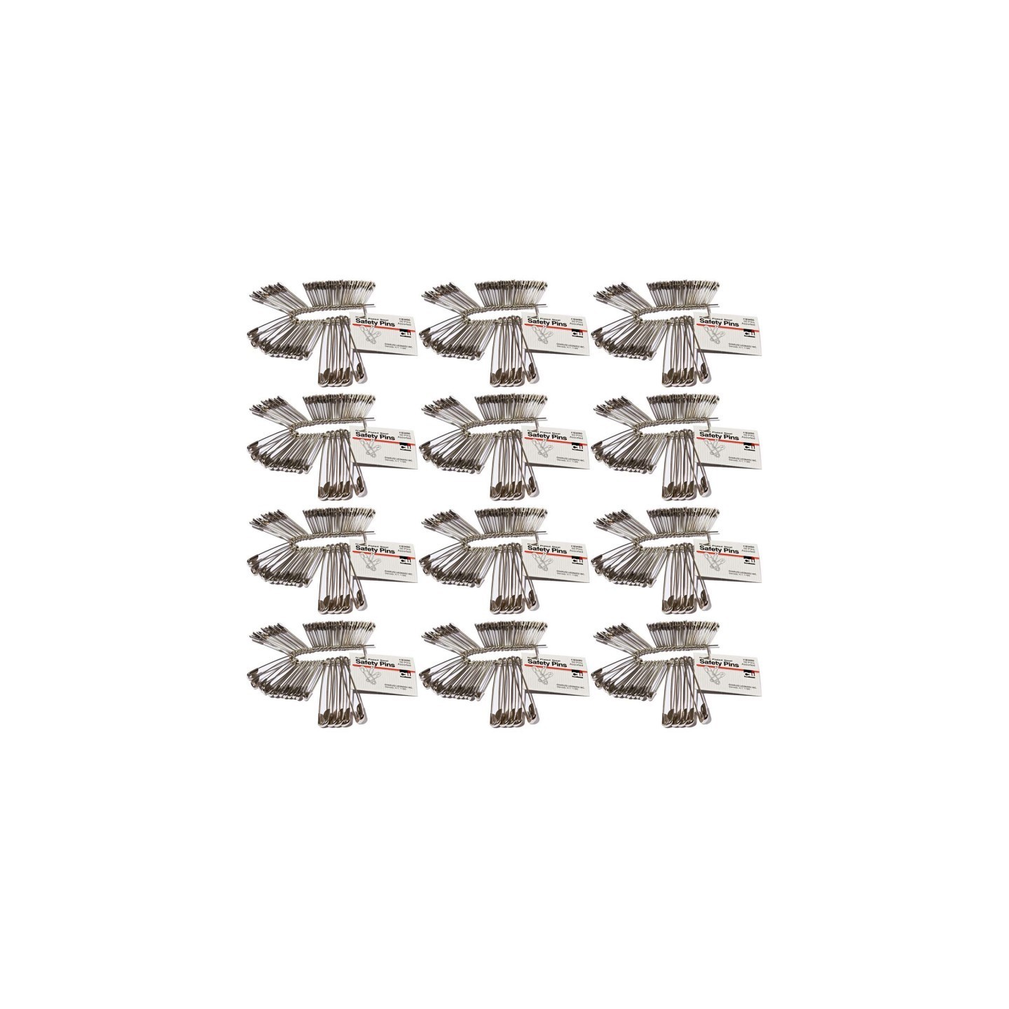 Charles Leonard Safety Pins, Assorted Sizes, 50 Per Pack, 12 Packs