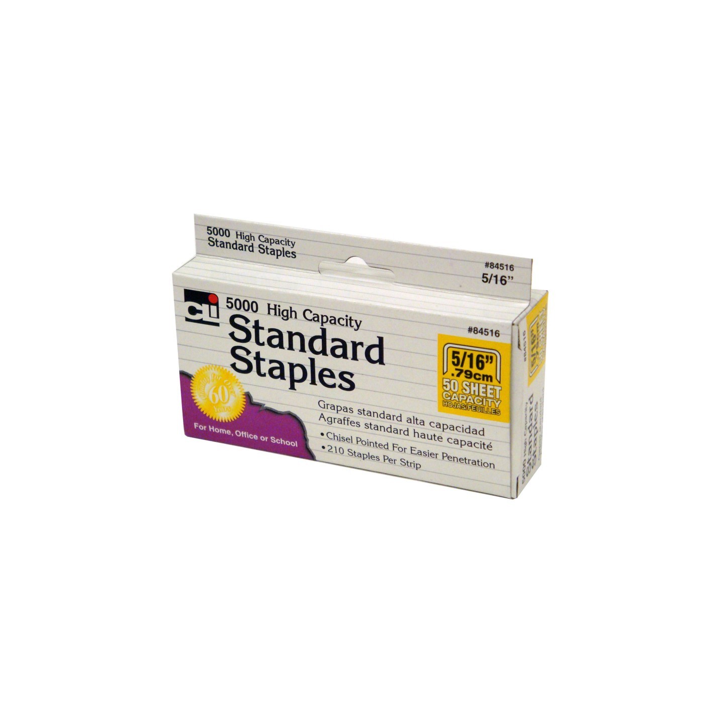 Charles Leonard High Capacity Standard Staples, 5/16 Inch Leg Length, Silver, 5000/Box
