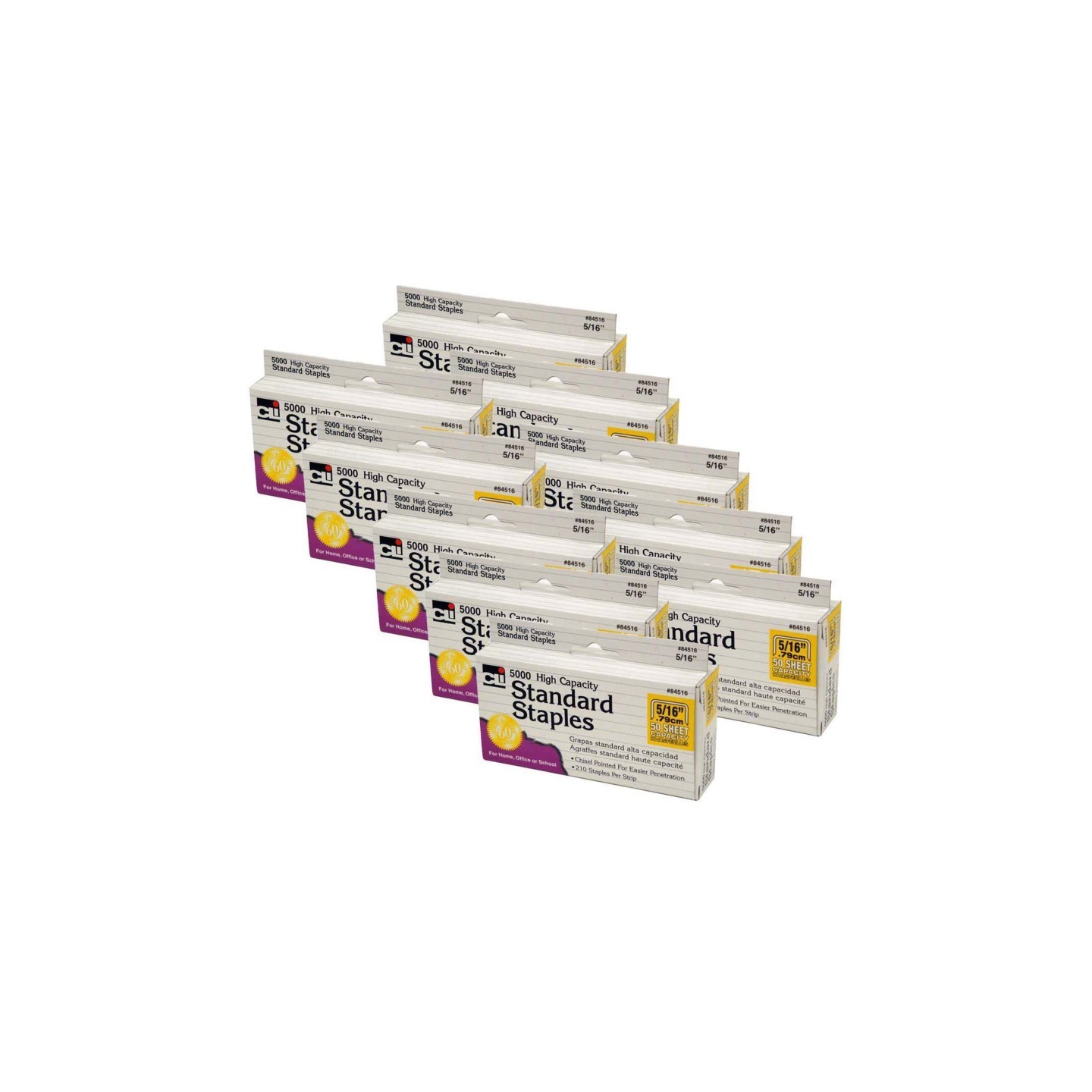 Charles Leonard High Capacity Standard Staples, 5000 Per Pack, 10 Packs