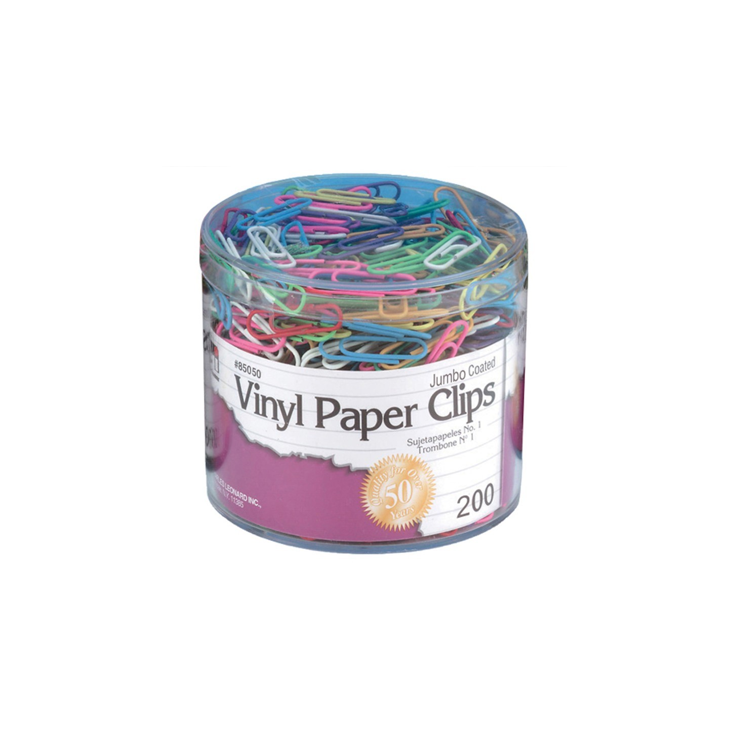 Charles Leonard Vinyl Coated Paper Clips, Jumbo Size, Assorted Colors, 200/Box
