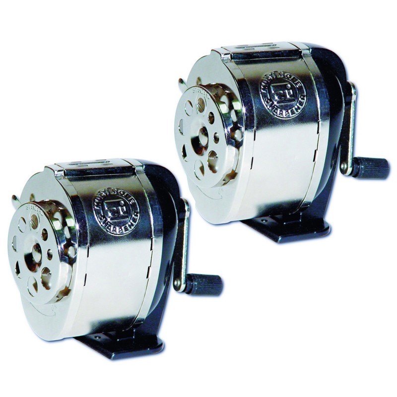 Charles Leonard Mountable Heavy Duty Steel Pencil Sharpener, Multi Size Pencil Holes (8 Sizes), Silver, Pack of 2