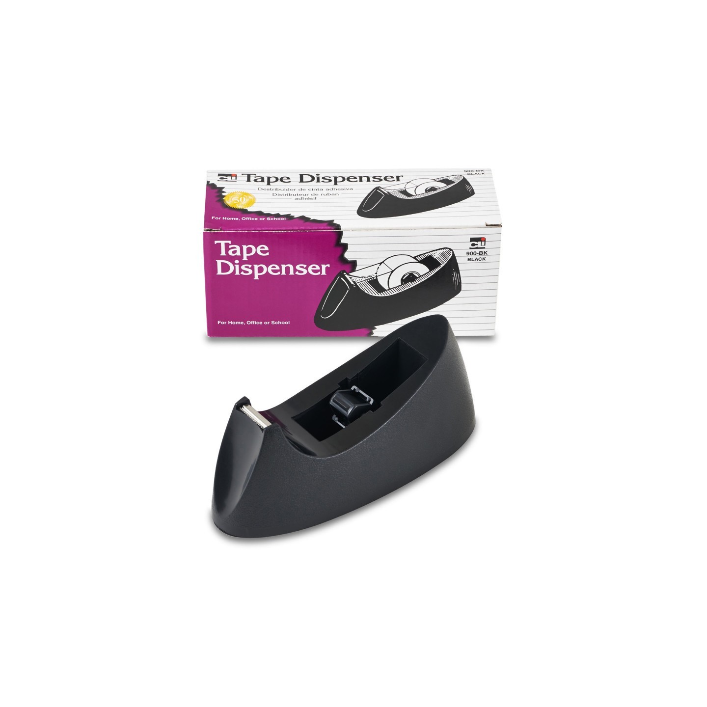 Charles Leonard Desktop Tape Dispenser, Weighted Base, Non-Slip Base, Black