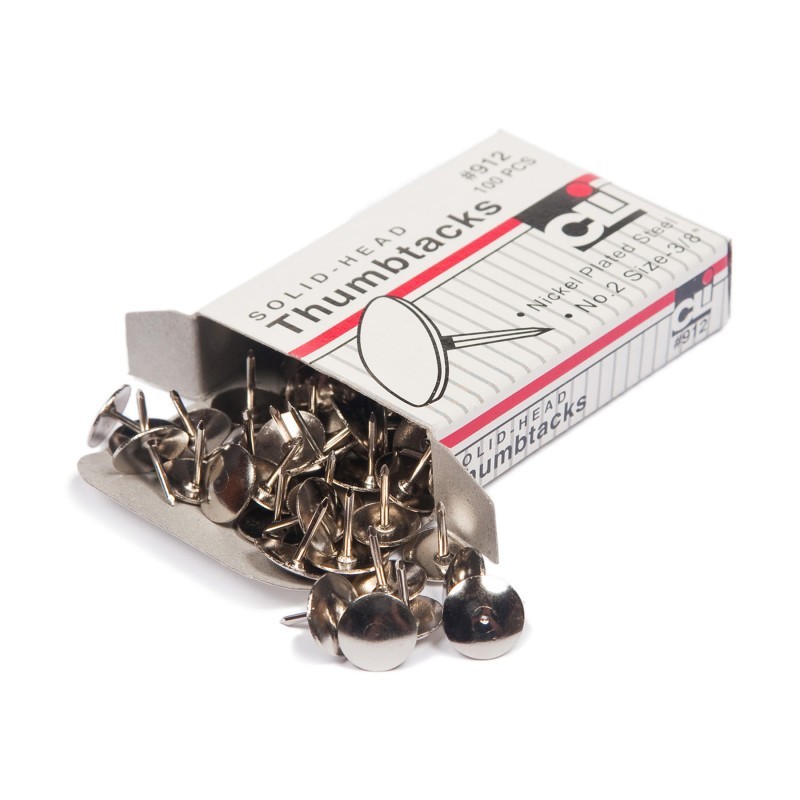 Charles Leonard Thumb Tacks, Nickel Plated Solid Head, 3/8 Inch Head, 100-Pack