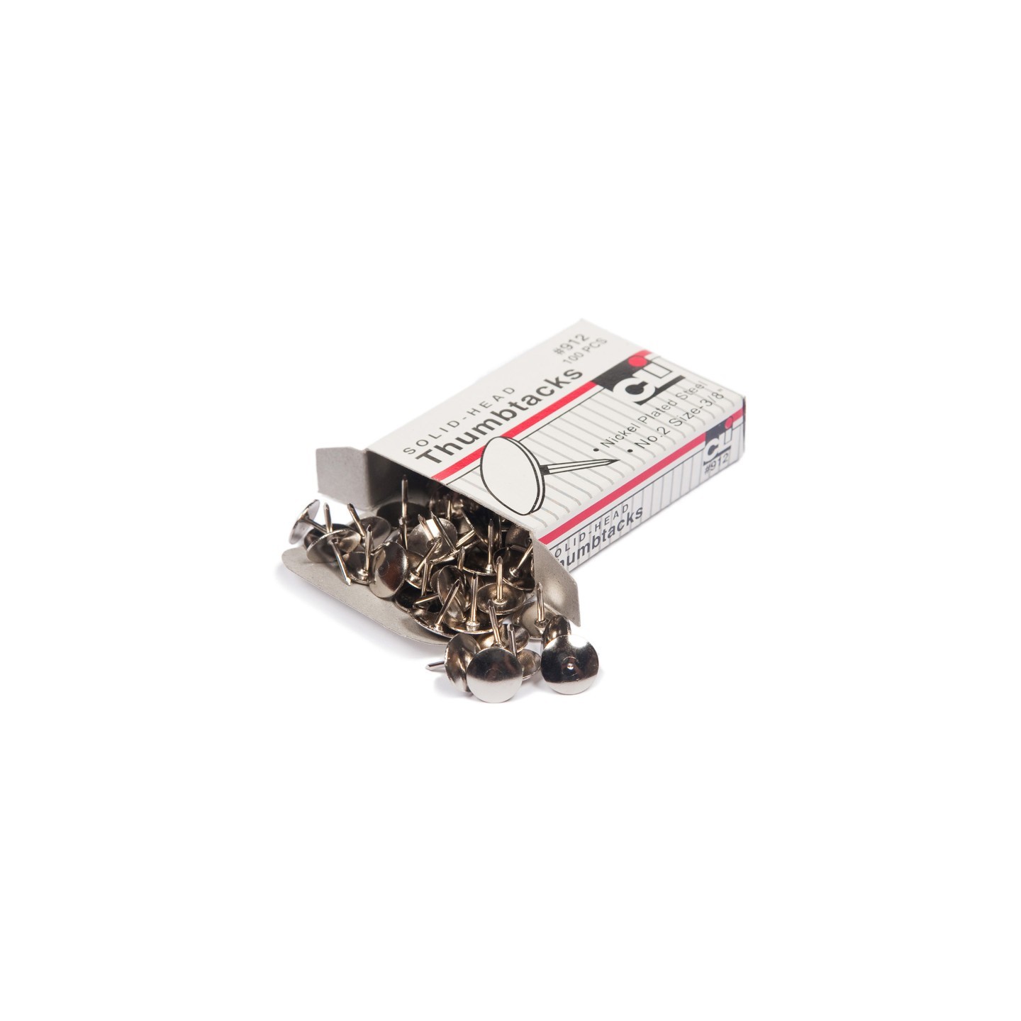 Charles Leonard Thumb Tacks, Nickel Plated Solid Head, 3/8 Inch Head, 100-Pack