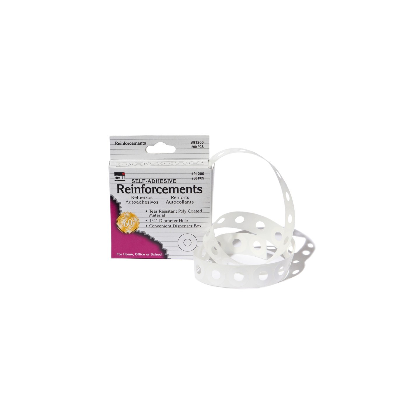 Charles Leonard Paper Hole Reinforcements, Self-Adhesive, 1/4 Inch Holes Reinforcements in Dispenser Box, White, 200/Box