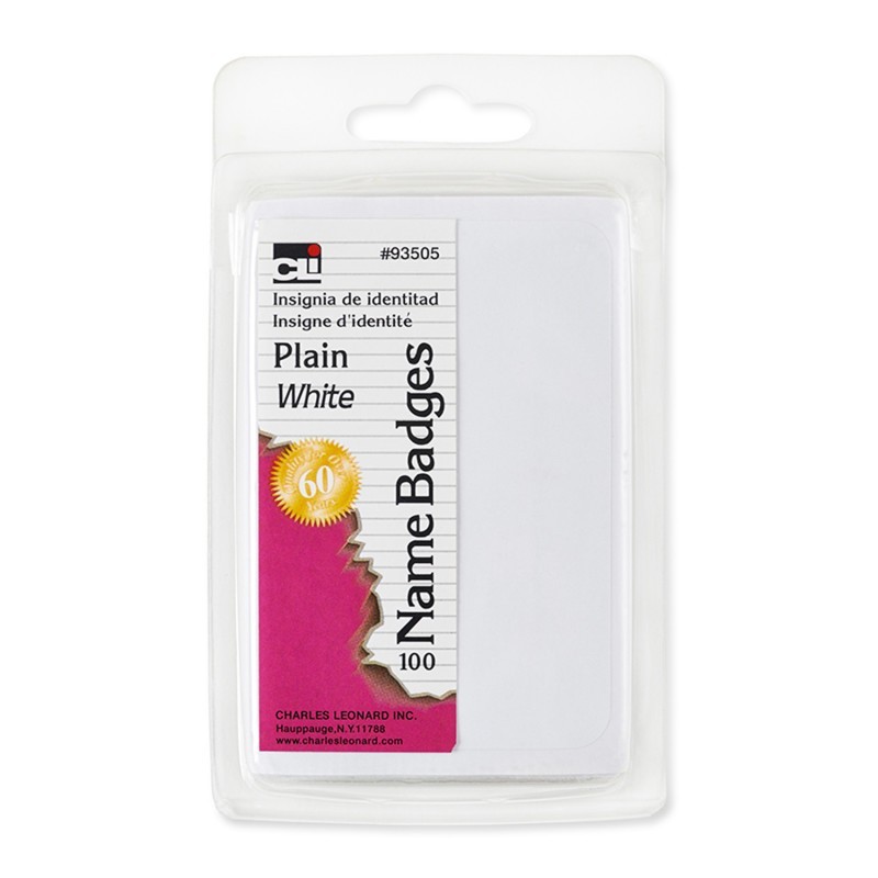 Charles Leonard Labels, Name Badge, Plain, 3-3/8" x 2-1/4", White, Pack of 100
