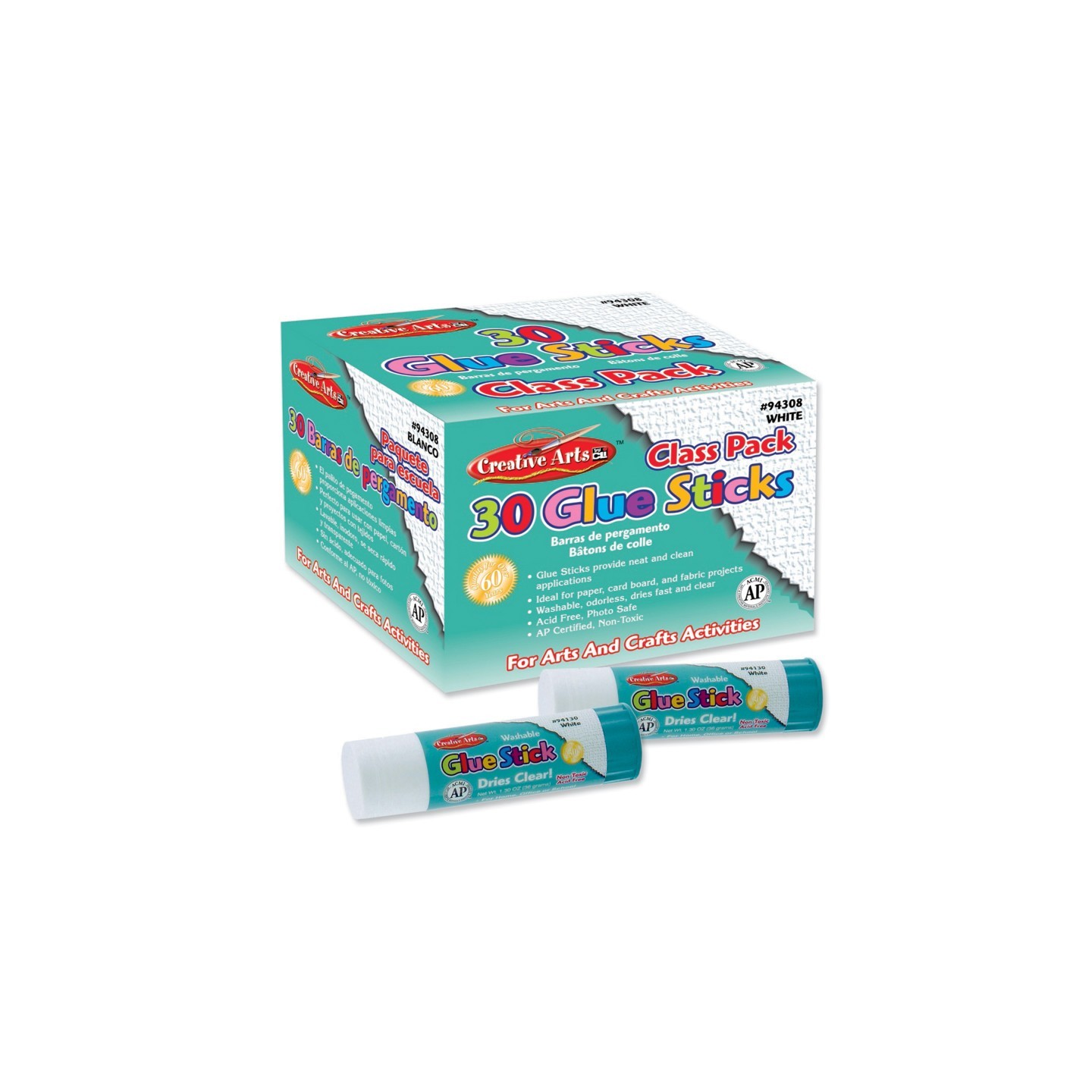 Charles Leonard Economy Glue Stick Classpack, .28 oz., Clear, Pack of 30