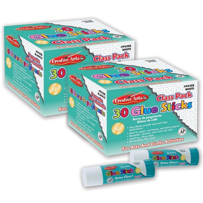 Charles Leonard Creative Arts™ Economy Glue Stick Classpack, .28 oz., Clear, 30 Per Pack, 2 Packs